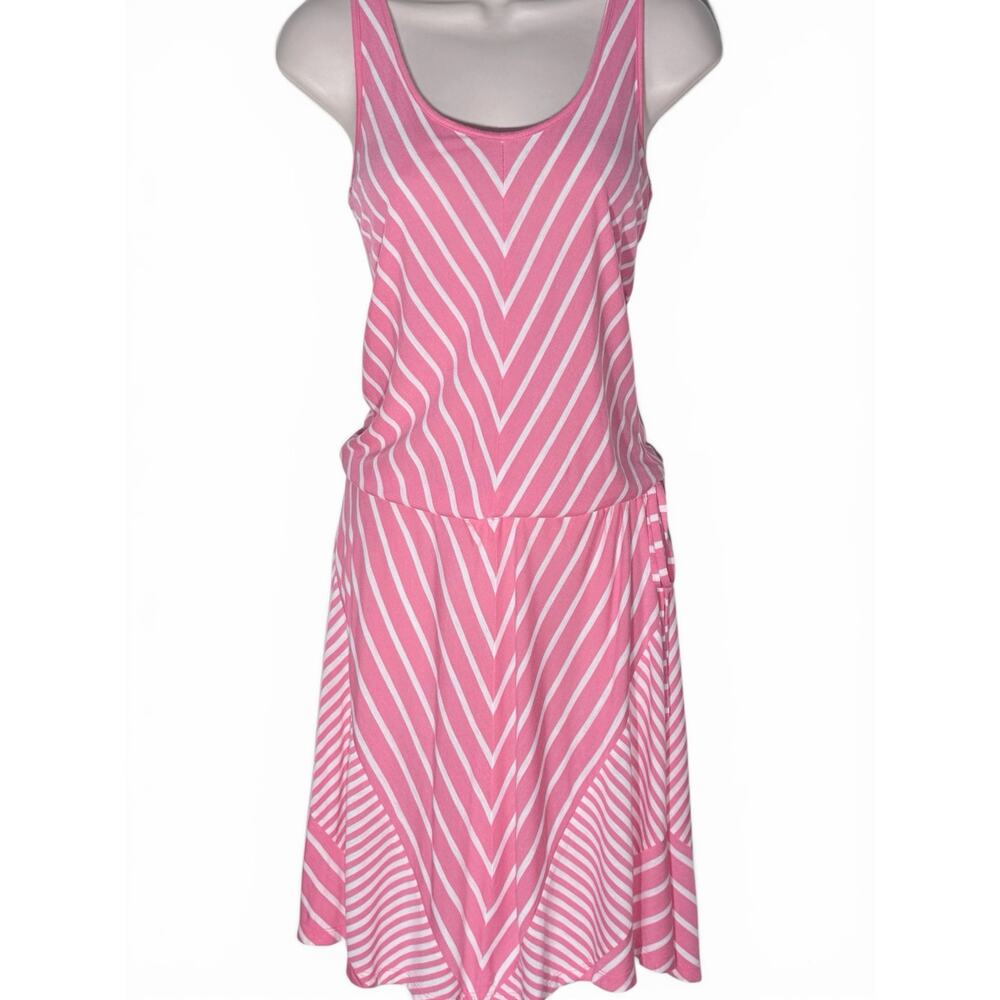 New York & Co Sleeveless Pink & White Chevron Striped Tank Dress, Women's Size S